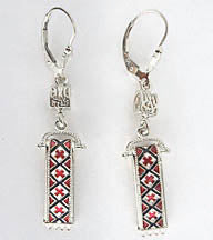 Sterling Silver Red Rushnyk Earrings with Tryzub