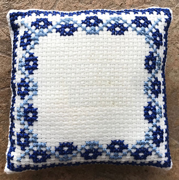 Embroidered Pin Cushion (or ornament) in blue