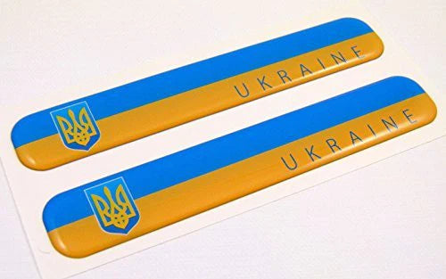 Ukrainian with trident tryzub Flag Domed Decal Emblem Resin car auto stickers 5"x 0.82" 2pc.
