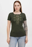 Women's t-shirt with Khvilka embroidery, khaki color