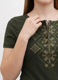 Women's t-shirt with Khvilka embroidery, khaki color