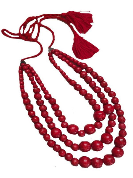 Red necklace "Three strands of kalyna"