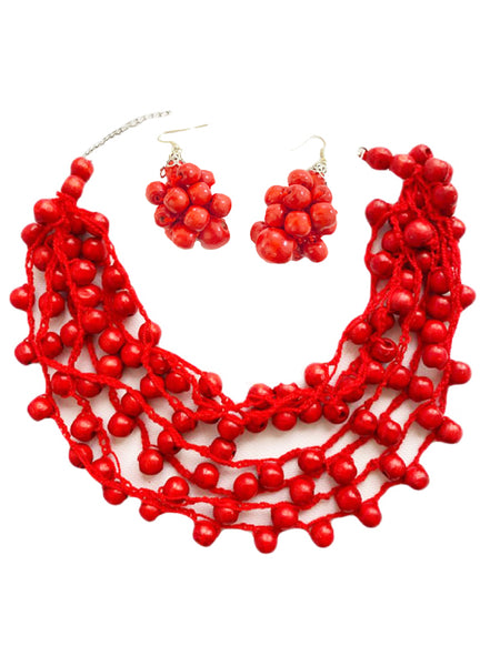 Necklace and earrings "Red Mahogany - Traditional"