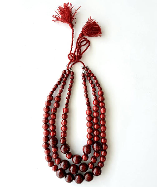 Red necklace "Three strands of kalyna" - Burgundy