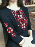 Ladies ¾ sleeve Podolianka shirt red