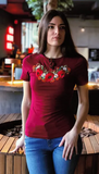 Ladies Poppy Blossom embroidered shirt - wine