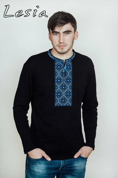 Men's embroidered blue long sleeved Kozatska shirt