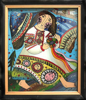 Girl with Vinok - Glass Painting  7 x 8