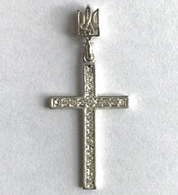 Silver Cross with Crystals 1 1/4"