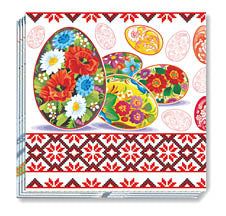 Colorful Pysanky with Red Embr Napkins (20) 13x13 in.