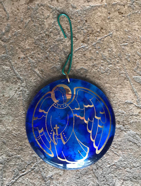 Angel Round Glass Pendant with Gold