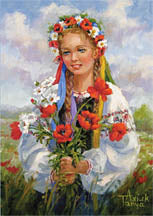 Ukrainian Girl with Poppies Art Card 5x7