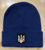 Navy Knit Hat with Tryzub shield