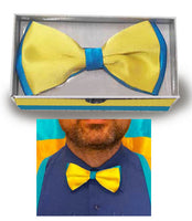 Blue-Yellow Satin Bow Tie