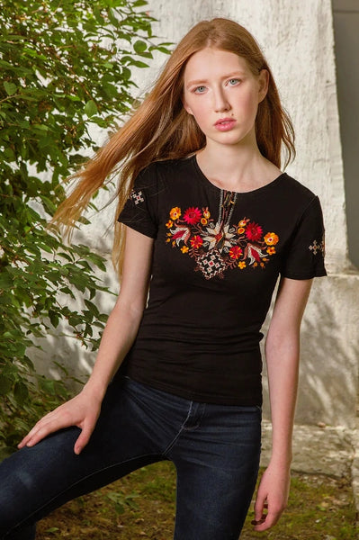 Women's embroidered shirt Forest song of gold - embroidered sleeve
