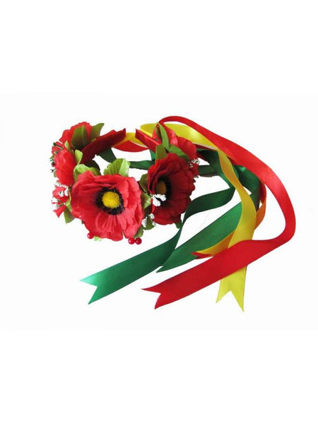 Vinok Headband: 5 poppies with ribbons