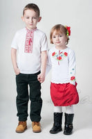 Girls Poppies long-sl shirt red on white
