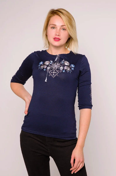 Women's embroidery The Forest Song of a Dove on a Blue – embroidered 3/4 sleeve