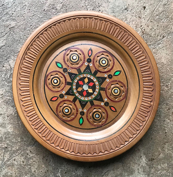 Carved and Inlaid Wooden Plate