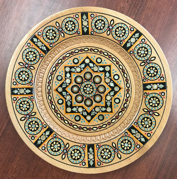 Inlaid and Carved Wooden Plate (Handmade)