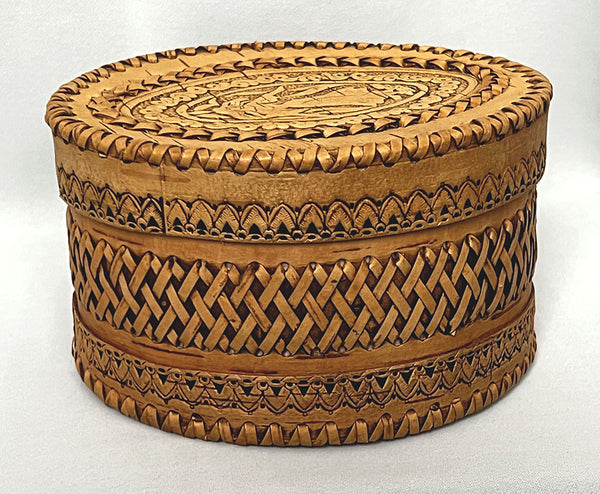 Maiden: Carved and Embossed Oval Birchbark Box