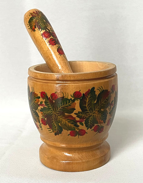 Painted Petrykivka Wooden Mortar and Pestle