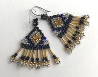 Beaded earrings in black/royal/gold