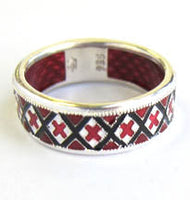 Red Embroidery Sterling Silver Ring Size 11 1/2