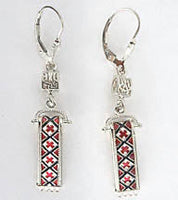 Sterling Silver Red Rushnyk Earrings with Tryzub