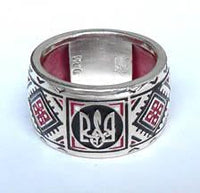 Vyshyvanka Red Enamel Tryzub Ring - Size 10