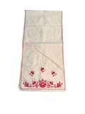 Embroidered Linen Runner Towel with Red Folk Pattern