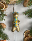 Golden Bear with Blue-Yellow Scarf - Ornament