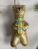 Golden Bear with Blue-Yellow Scarf - Ornament