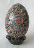 Finely Detailed Wooden Painted Egg with stand, Goose size