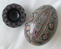 Finely Detailed Wooden Painted Egg with stand, Goose size