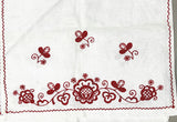 Embroidered Linen Runner Towel with Red Folk Pattern