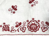 Embroidered Linen Runner Towel with Red Folk Pattern
