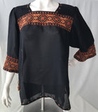 Black Chiffon Hand-Embroidered Blouse