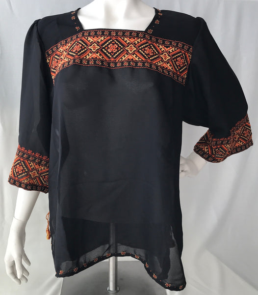 Black Chiffon Hand-Embroidered Blouse