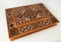 Large Flat Carved wooden box with inlay