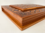 Large Flat Carved wooden box with inlay