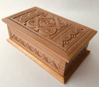 Medium Carved Wooden Box - Signed