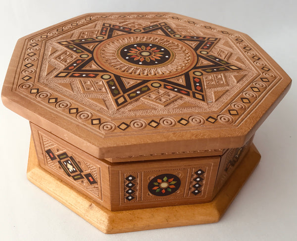 Medium Octogonal Wooden Box with inlay