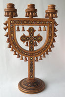 Wooden candlestick with bells, inlay