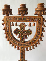 Wooden candlestick with bells, inlay