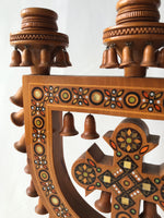 Wooden candlestick with bells, inlay