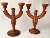 Set of 2 Carved Hutsul Wooden Candlesticks