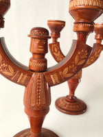 Set of 2 Carved Hutsul Wooden Candlesticks