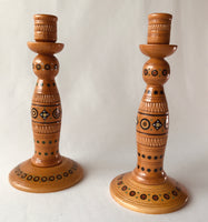 Set of Wooden Candlesticks with inlay, carving