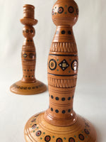 Set of Wooden Candlesticks with inlay, carving